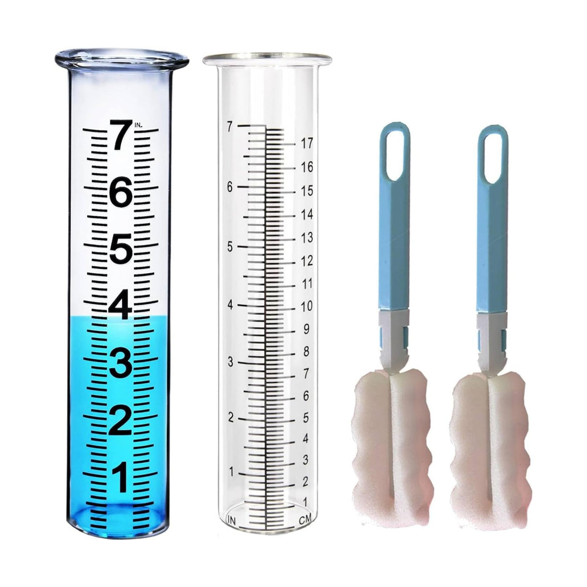 Rain Gauge Replacement Tubes (2-Pack), Larger Font for Clear, Easy Reading, Transparent Material for Durability, 7-inch Capacity with Dual-Scale Measurement for Accuracy, Includes 2 Cleaning Brushes