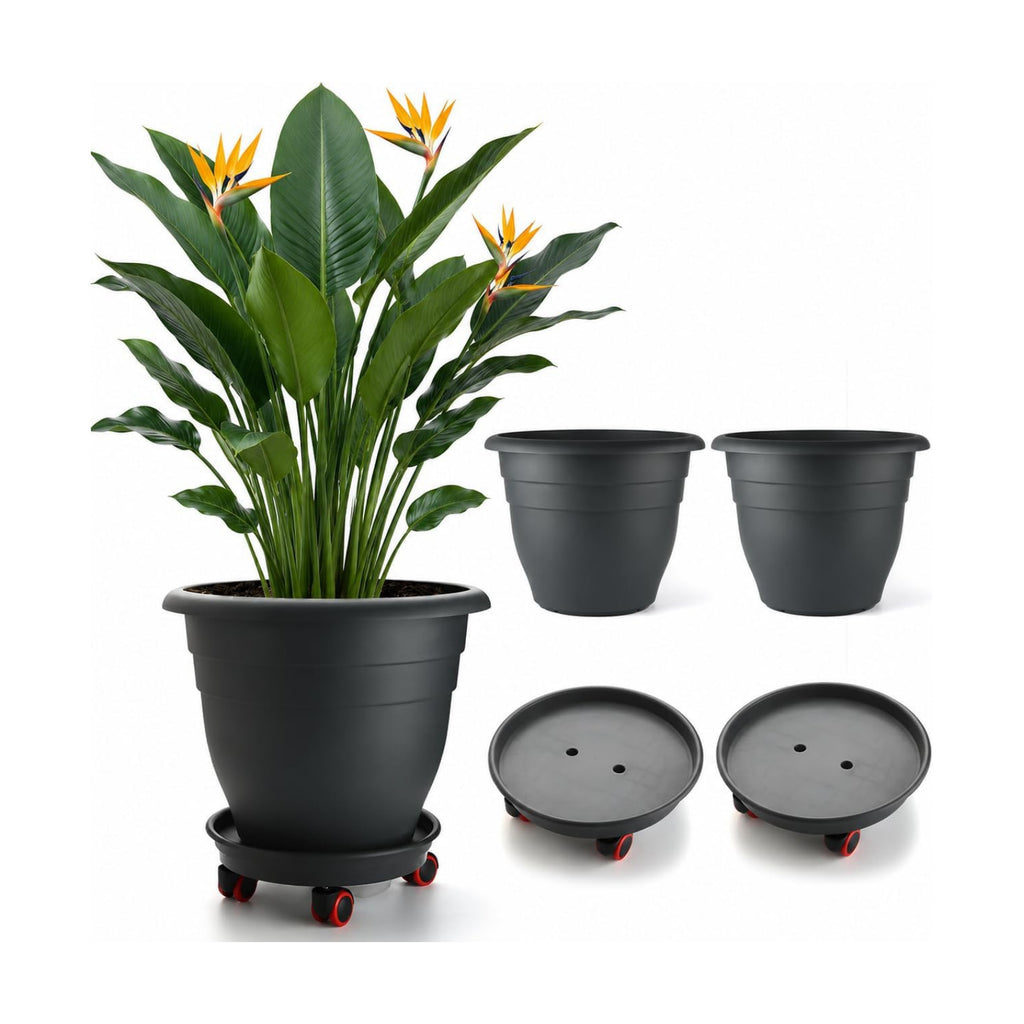 RooTrimmer 3 Pack 20 Inch Large Plant Pots with 13.5 Inch Rolling Saucers,Heavy Duty Planters with Wheels and Drainage
