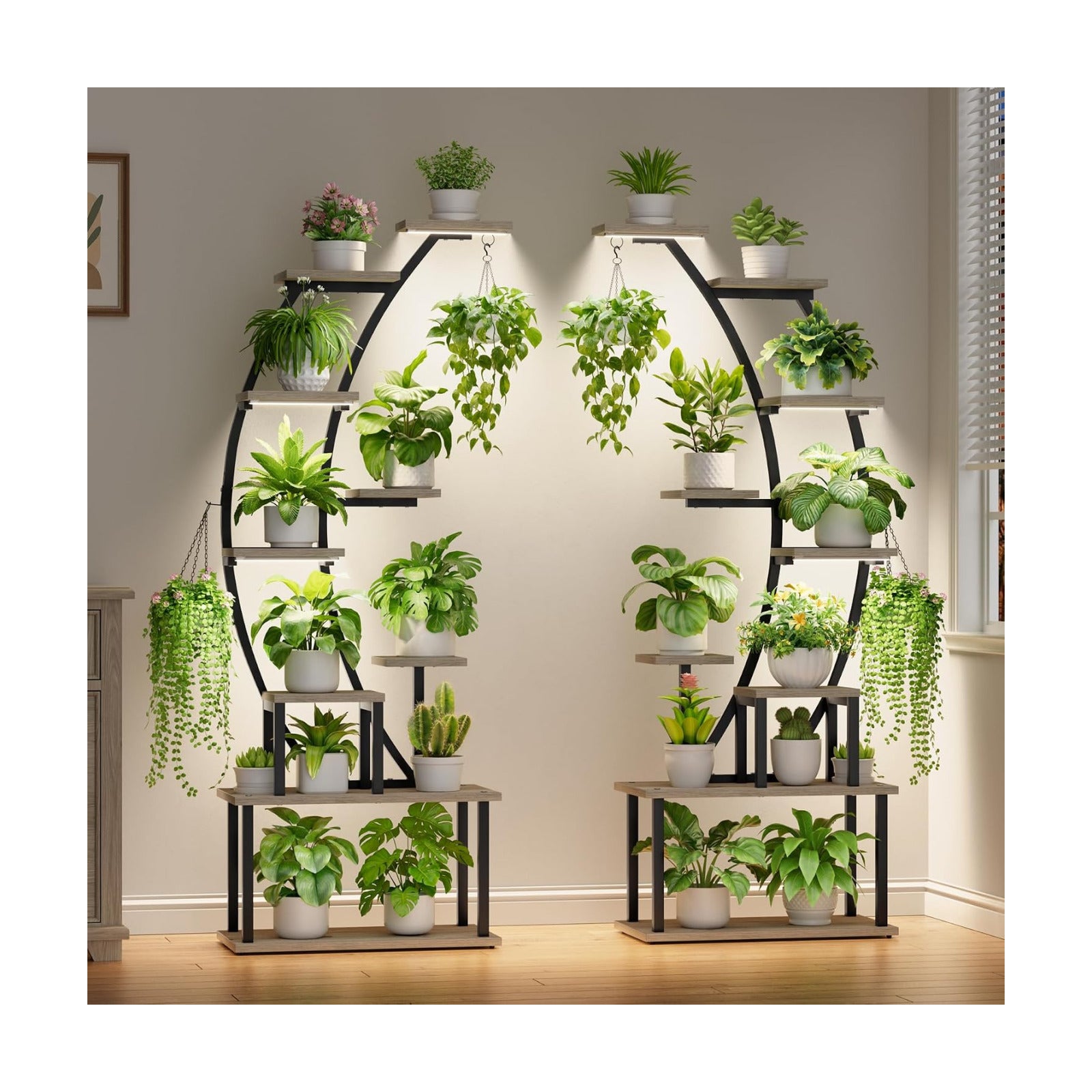 2 Pack Plant Stand Indoor with Grow Lights, 9 Tier Large Tall Plant Shelf | 64" Metal Lighted Plant Stands for Indoor