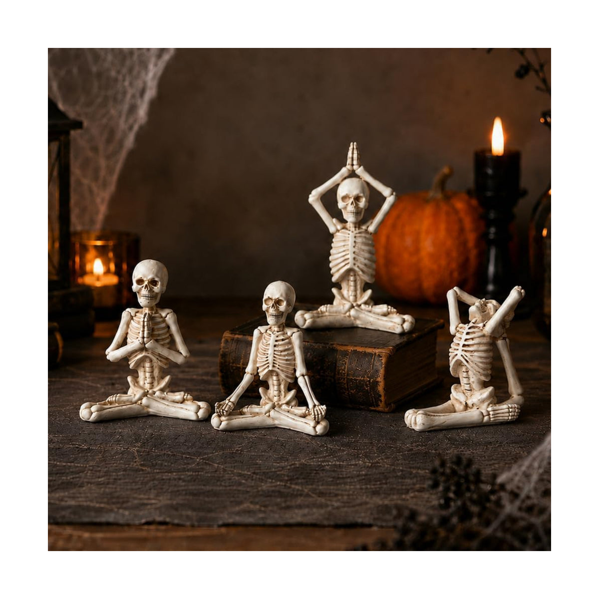 Halloween Yoga Skeletons Statue Set of 4 Skull Figurines Decorations Decor