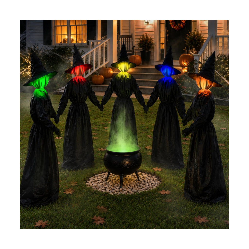 Halloween Decorations Outdoor, 5 Pack 4.3 FT Light Up Holding Hands Witches