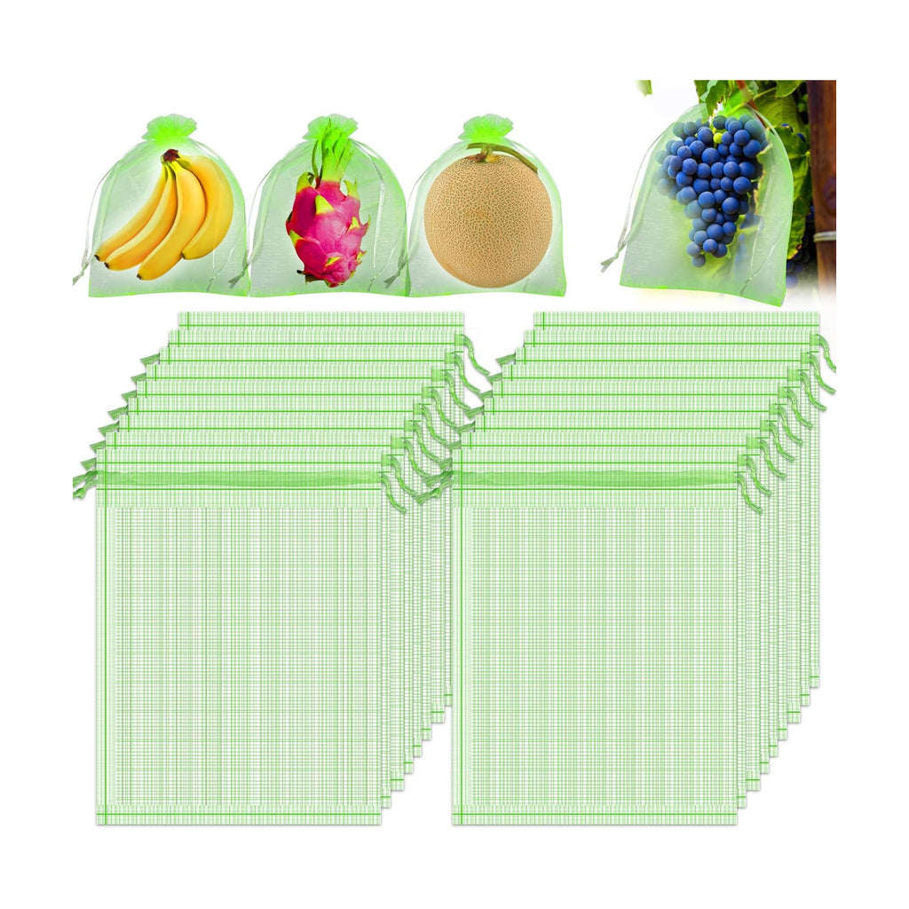 200 Pcs Fruit Protection Bags 8''x12'' Fruit Net Bags with Drawstring Bag for Fruit, Vegetable Net Cover Mesh Bag for