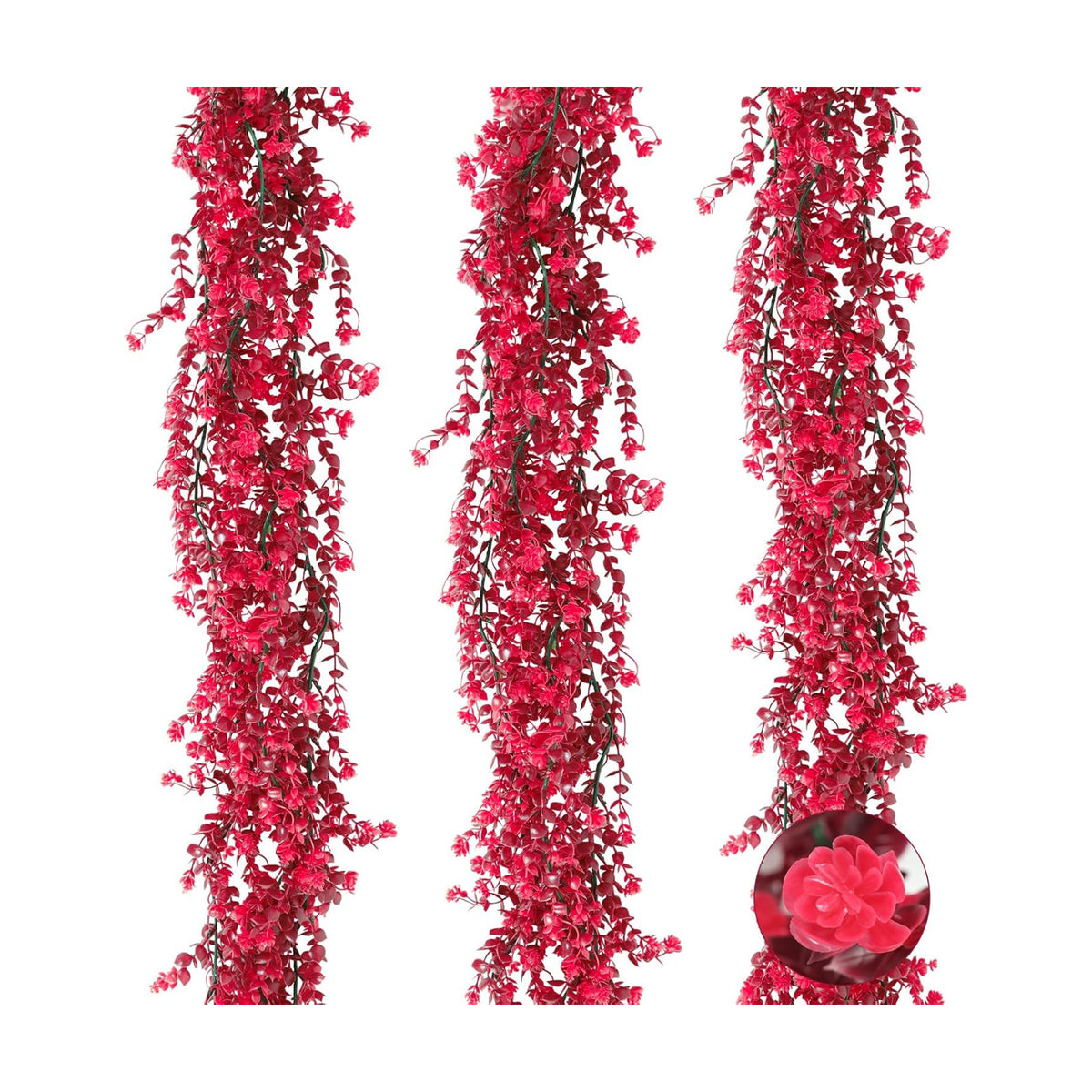 RECUTMS 3Pcs Artificial Eucalyptus Garland Fall Fake Vine Plant with Flower
