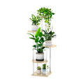 5 Tier Wood Tall Plant Stand Metal Rack Indoor, Multiple Flower Pot Holder Shelves Corner Rack, Round Planter Shelf
