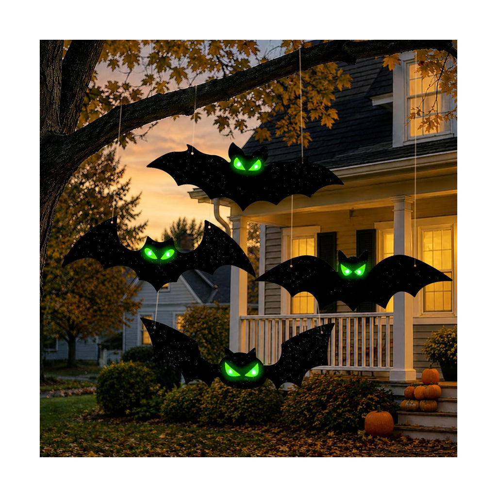 4PCS Lighted Halloween Hanging Bats for Yard Outdoor Decoration