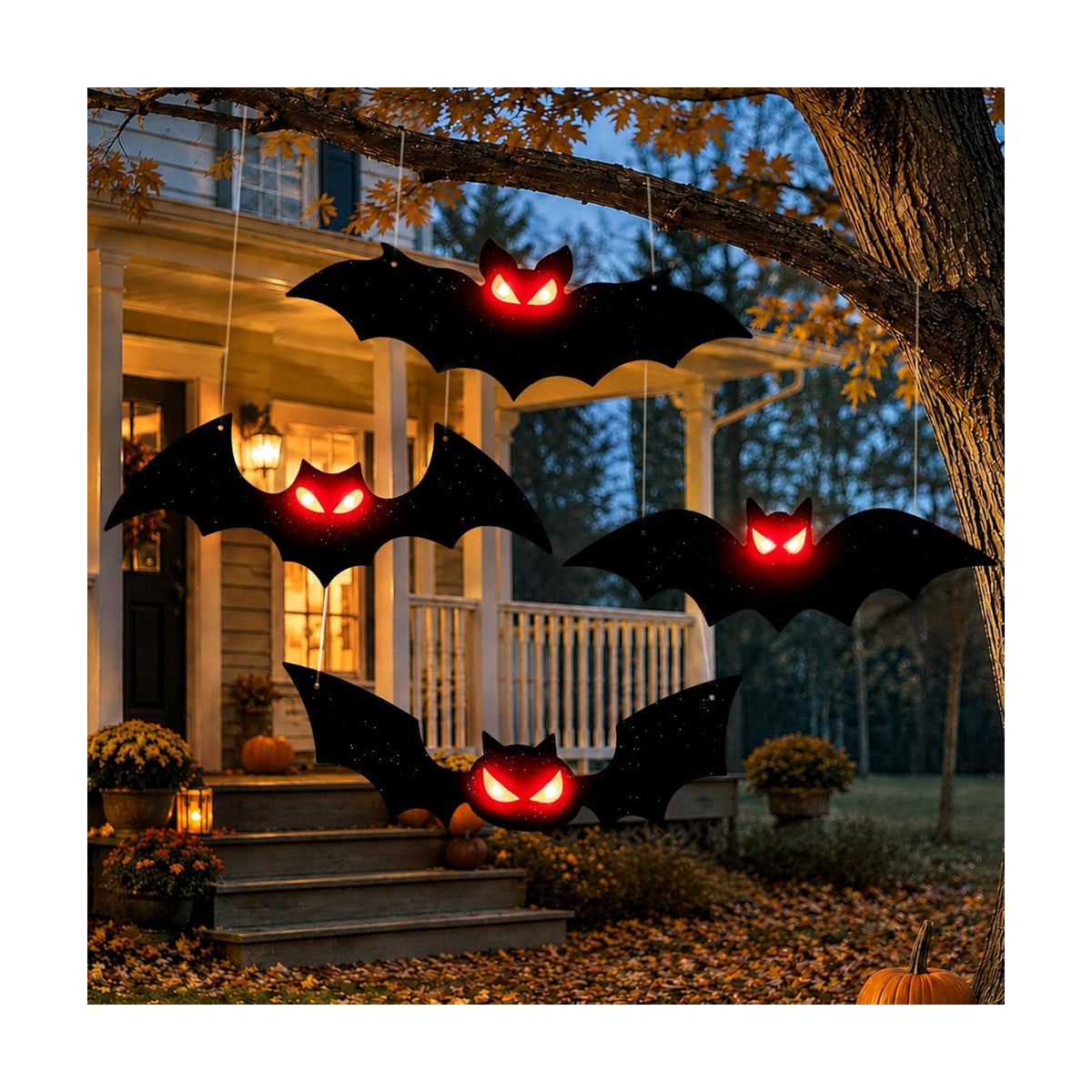 4PCS Lighted Halloween Hanging Bats for Yard Outdoor Indoor Decor