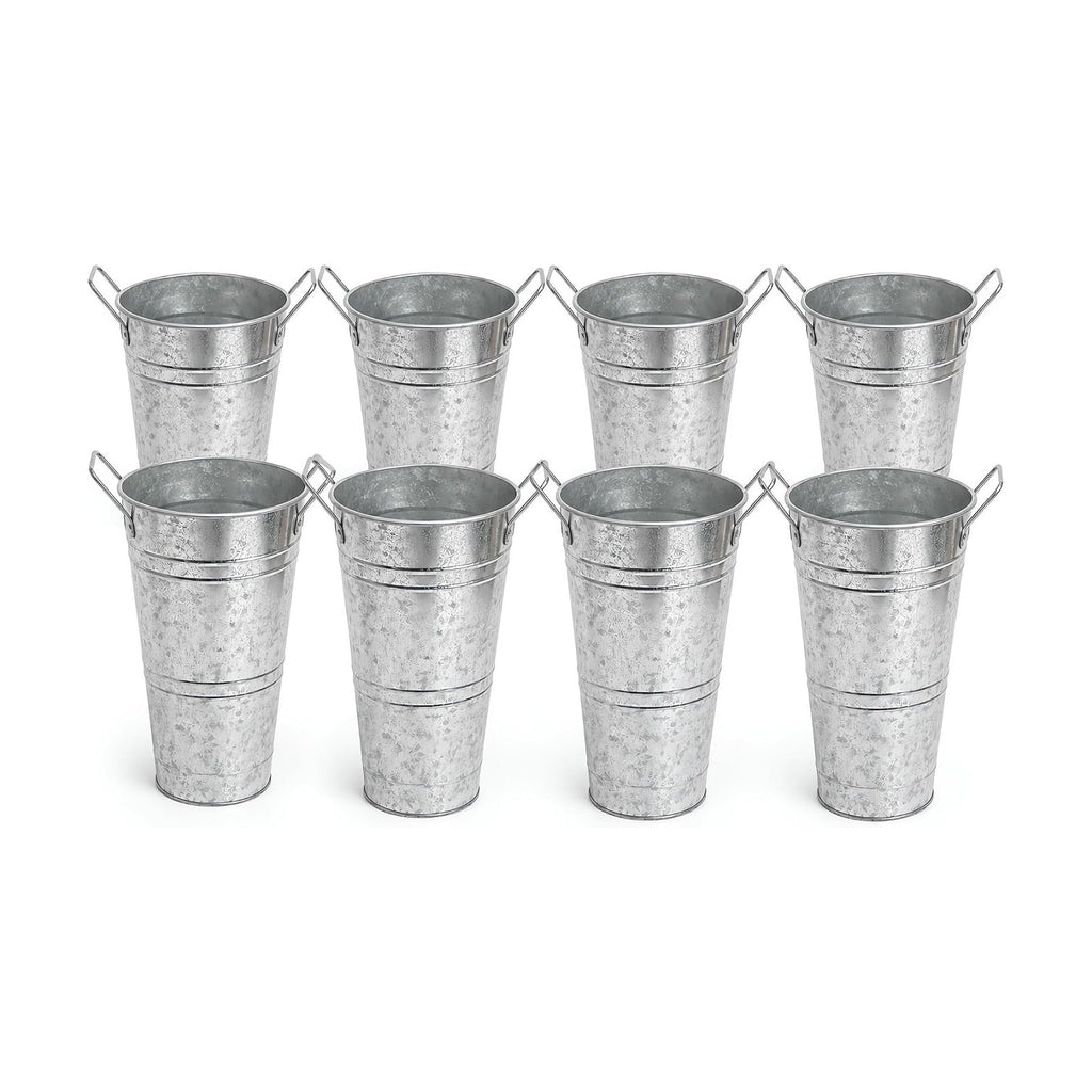 Galvanized Flower Bucket Set of 8, 10.6" Tall Metal Floral Buckets with Plastic Liner, 5.9" Top Opening, Tabletop Buckets for Flower Bar, Wedding Centerpieces, Bouquet Display