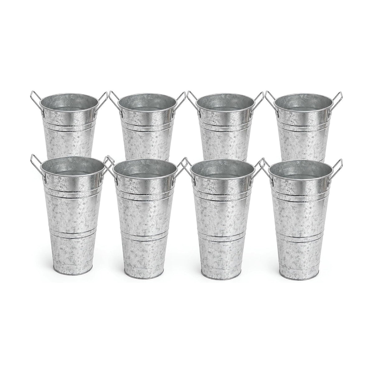 Galvanized Flower Bucket Set of 8, 10.6" Tall Metal Floral Buckets with Plastic Liner, 5.9" Top Opening, Tabletop Buckets for Flower Bar, Wedding Centerpieces, Bouquet Display