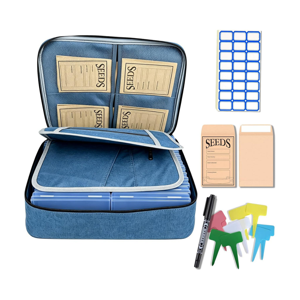 Seed Storage Organizer Kit, Seed Packet Organizer, Blue | Moisture-proof, Come with Clear Storage Organizer Boxes