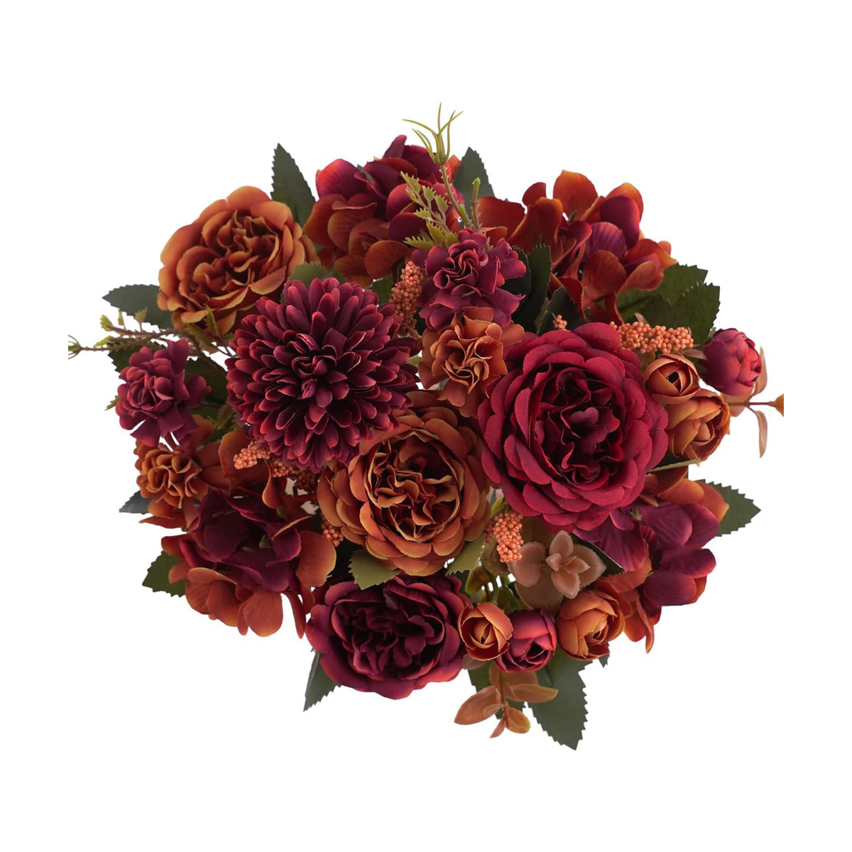 2 Pcs Fall Artificial Peony Hydrangea Bouquet, Coffee Brown Silk Faux Flower, Autumn Faux Floral Arrangements for Wedding Table Centerpiece Thanksgiving Halloween Farmhouse Indoor Outdoor Decor