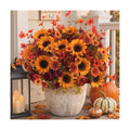 Mixed 10 Pcs Fall Artificial Sunflower Peony Bouquet, Yellow Burgundy Silk Faux Flower, Autumn Faux Floral Arrangements for Wedding Table Thanksgiving Porch Planters Garden Patio Outdoors Decor