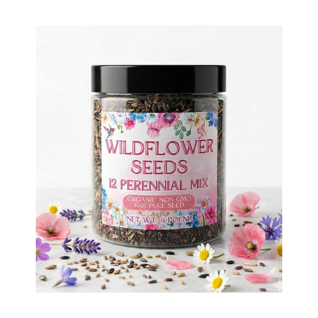 Wildflower Seeds 1/4lb Perennial - 100% Pure Organic Non-GMO Seed Mix - 12 Hardy Varieties for Pollinators, Bees &