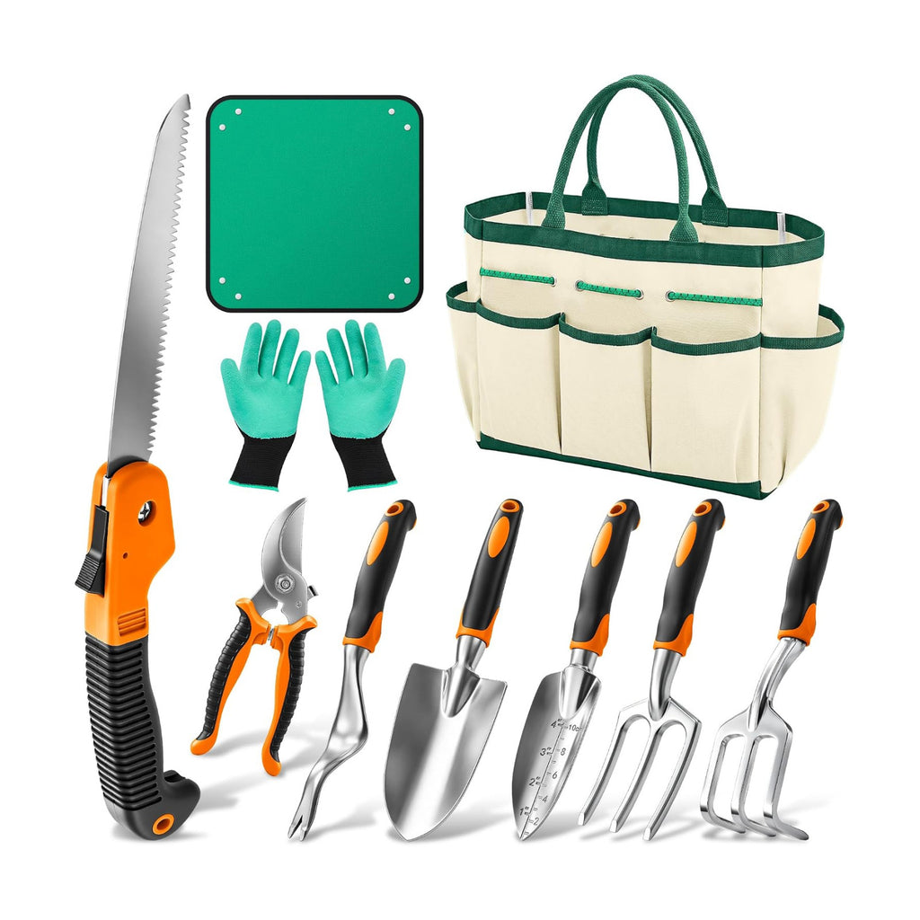 Garden Tool Set Gardening Tools - Heavy Duty Aluminum Tool Kit with Non-Slip Handle, Gardening Gloves and Tool Bag for