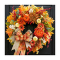 Fall Wreaths for Front Door 24", Fall Door Wreath with Plaid Bow & Dahlias