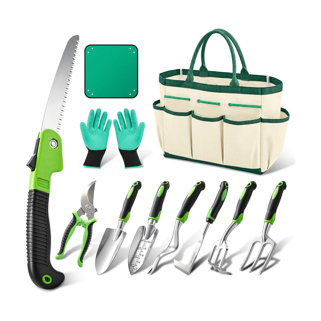 Garden Tool Set Gardening Tools - Heavy Duty Aluminum Tool Kit with Non-Slip Handle, Gardening Gloves and Tool Bag for