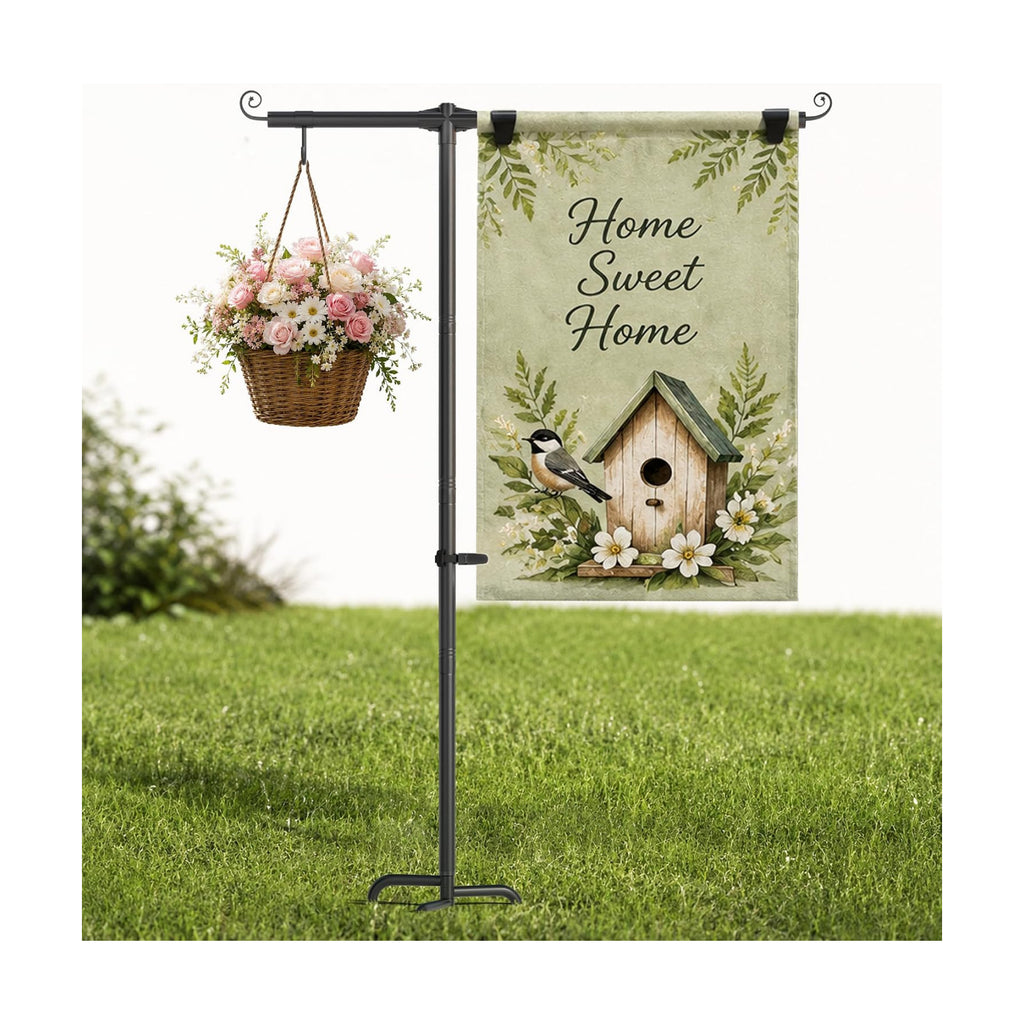 Garden Flag Stand, Extra Thick 5/8 Inch Heavy-Duty 63 Inch Yard Flag Holder | Fits 28x40 Garden Flags, with 4-Prong