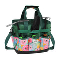 Hard Bottom Floral Garden Tool Tote Bag with Shoulder Strap | Gardening Tote Organizer with 8 pockets, Padded Handles