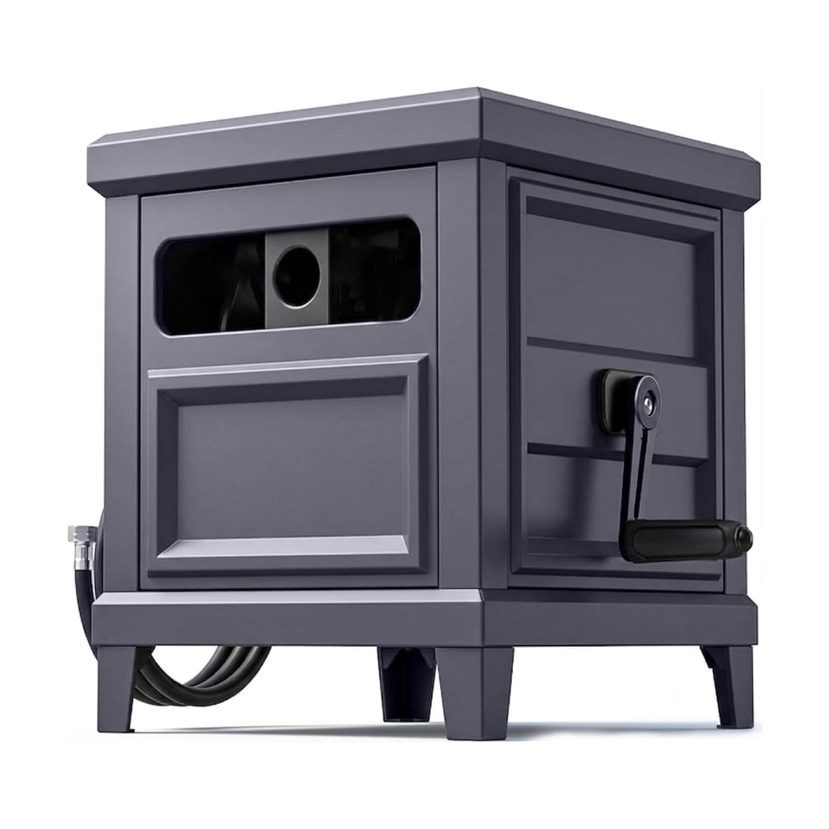 Garden Hose Reel Hideaway, Heavy Duty Metal Hose Reel Box Holds 125FT x 5/8" Hose, Steel Hose Storage Box with Manual
