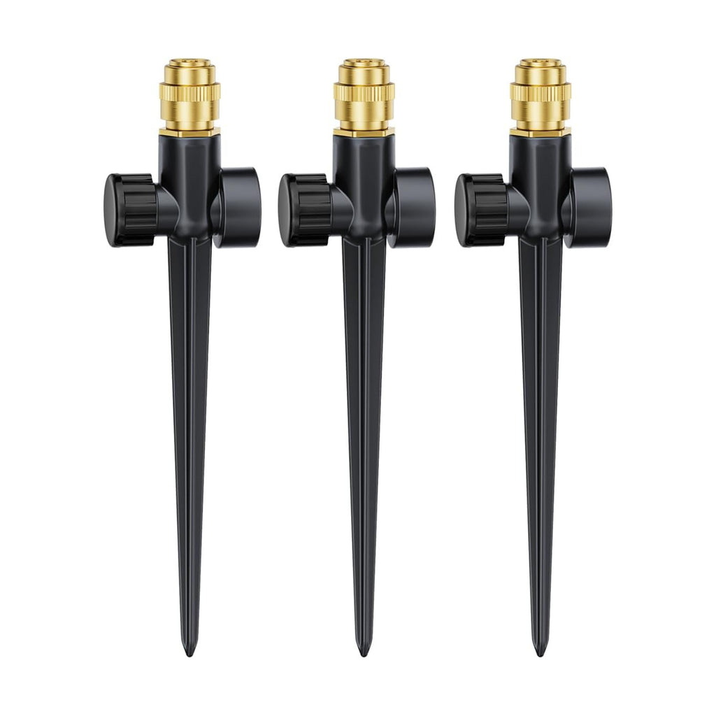FANHAO 3-Pack Heavy-Duty Metal Lawn Sprinkler with Spike Base, 360° Adjustable Garden Water Sprinkler for Lawn
