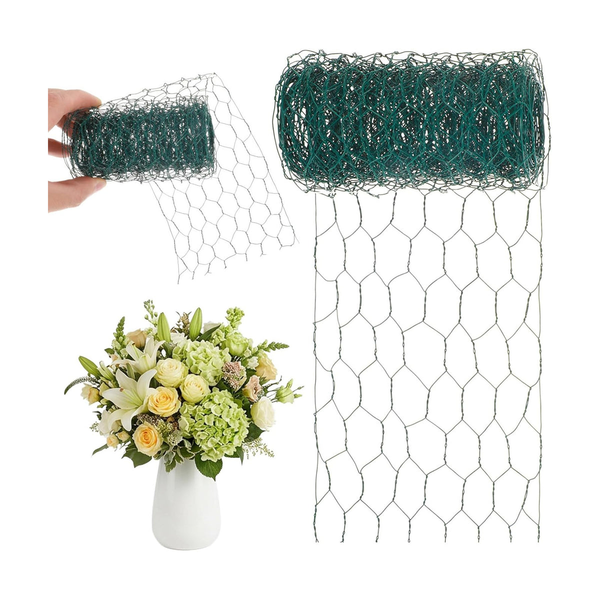 Ouligay Flower Wire 3.94 X 118 Inch Chicken Wire for Floral Arrangements Floral Chicken Wire Roll Green Mesh Netting Garden Iron Wires Fence for DIY Crafts Wreaths, Poultry, Plant Support & Protection