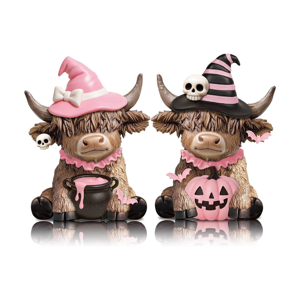 Karenhi 2 Pcs Pink Halloween Cow Figurines Resin Statues Tabletop Desk