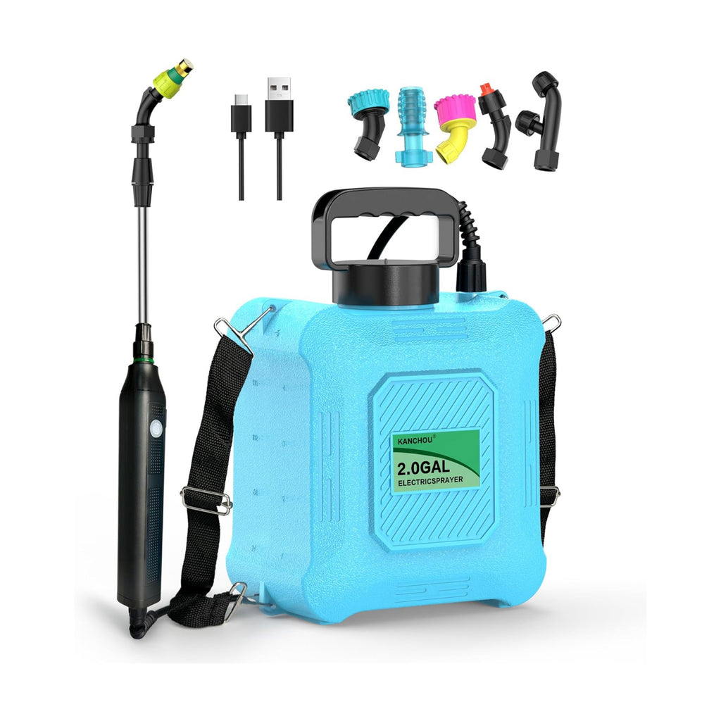 2-Gallon Battery-Powered Sprayer,6 Nozzles,2 Spray Modes, Telescopic Pole | Electric Sprayer for Lawn and Garden