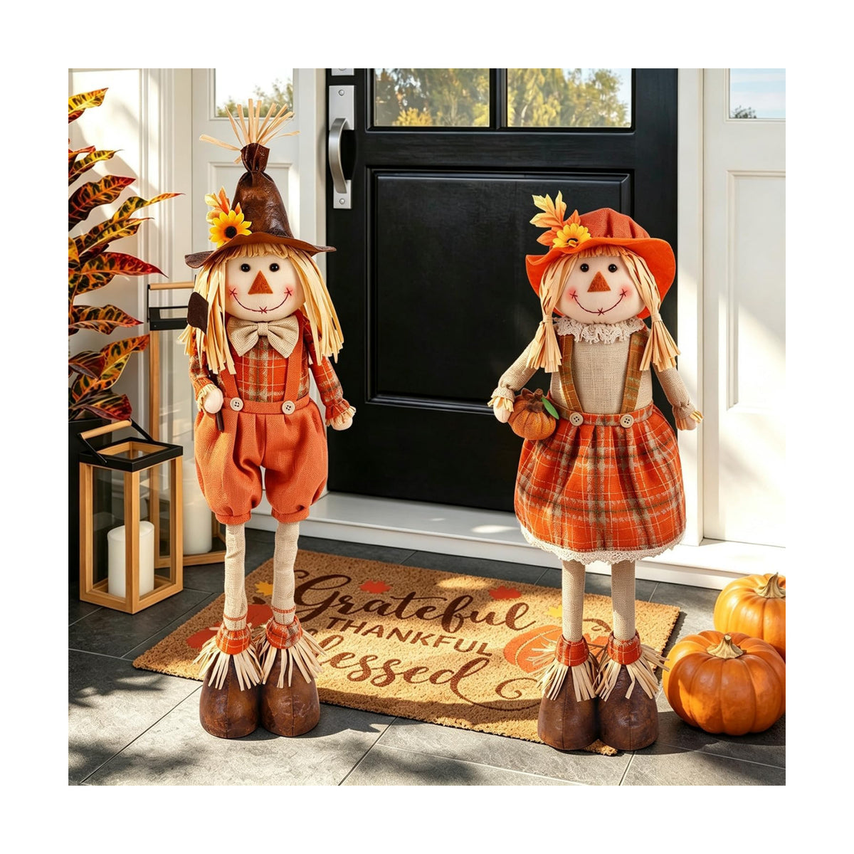 Juegoal 2 Pack Fall Decorations Standing Scarecrows with Stretchable Legs