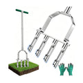 Stainless Steel Aerator Lawn Tool, Manual Core Aerator with 4 Hollow Tines | Heavy Duty Grass Aerator, Anti-Clogging