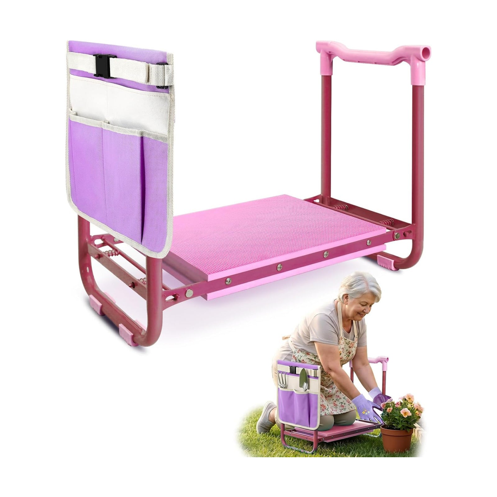 Garden Kneeler and Seat Heavy Duty, Foldable Gardening Stool Bench | With Widened Thick Soft Kneeling Pad & Tool