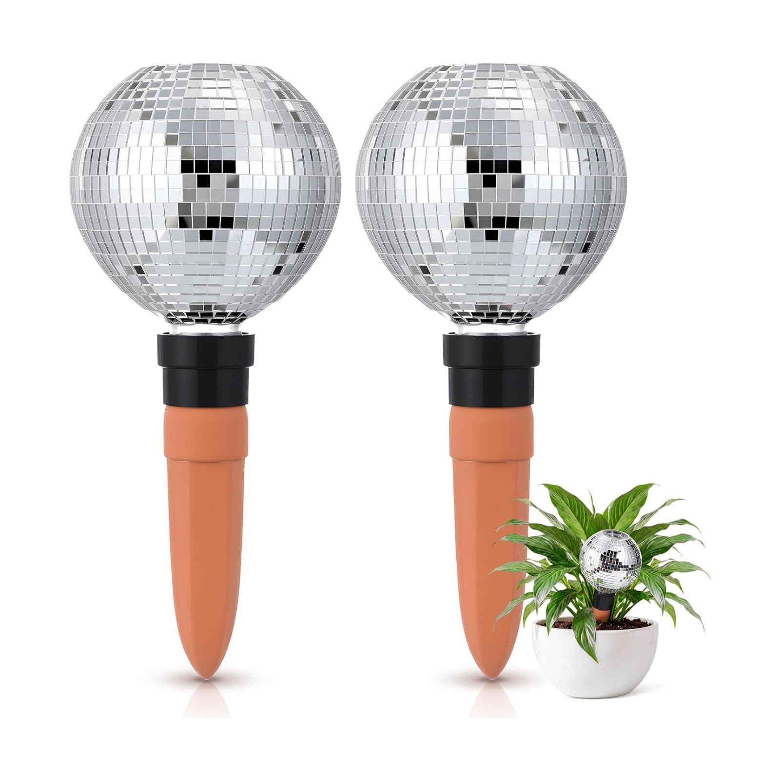 Pangda 2 Pack Disco Self Watering Spikes 15oz Plant Watering Globes with Disco Ball Decor Slow Release Vacation Insert