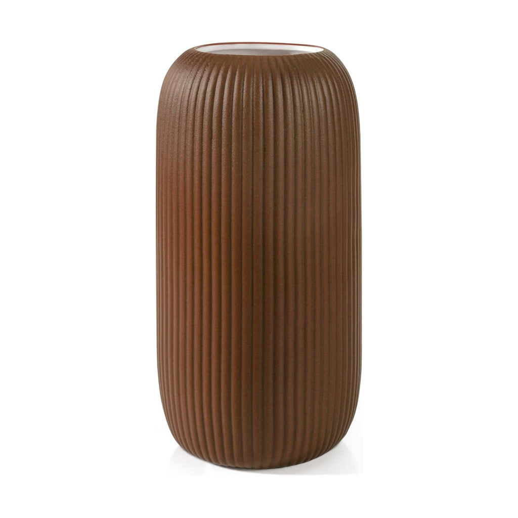 Ceramic Vase for Flowers – Modern Small Ribbed Textured Flower Vase for Home Decor, Pampas Grass, Decorative, Farmhouse, Coffee Table, Kitchen Centerpieces, Bookshelf and Home Living (Caramel)