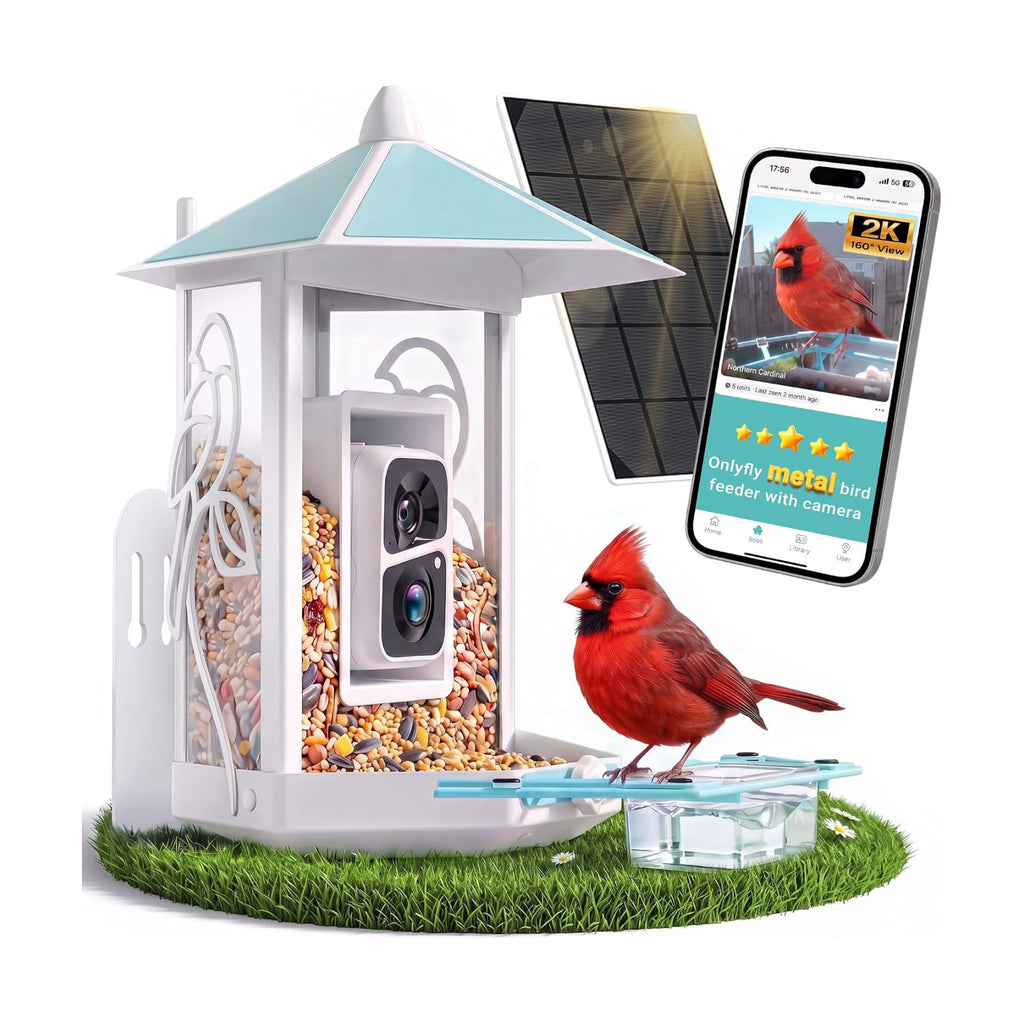 Onlyfly Smart Bird Feeder with 2K AI Camera Solar Powered for Backyard