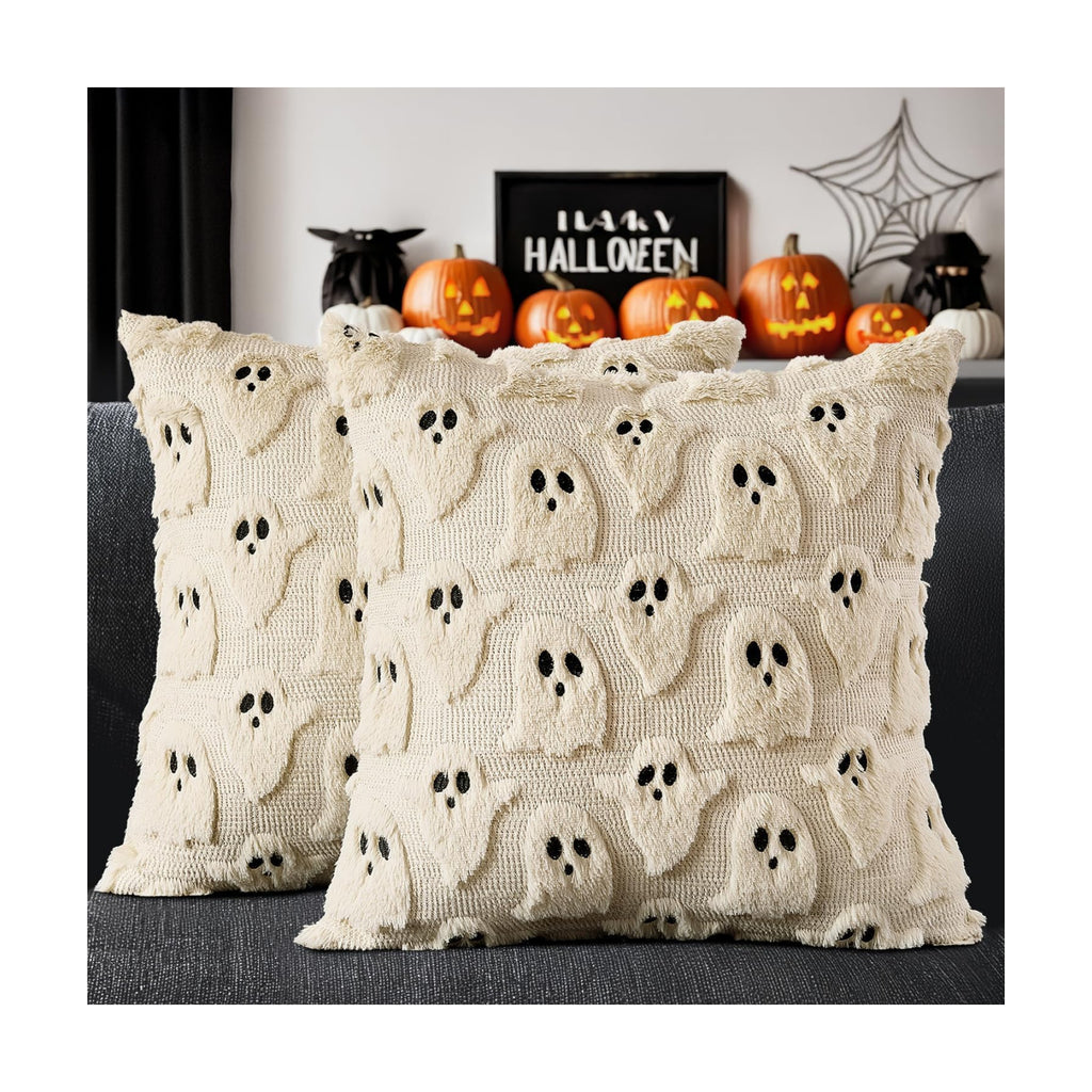 MIULEE Beige Halloween Pillow Covers Cute Ghost Decor Set of 2 20x20