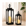 18" 13" Decorative Lanterns Set of 2, Black Outdoor Lanterns with Candles