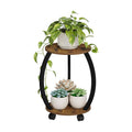 YINMIT Plant Stand Indoor with Wheels, 2 Tier 18.5 In Tall Plant Stand | Wood Flower Pot Plant Shelf, Round Corner