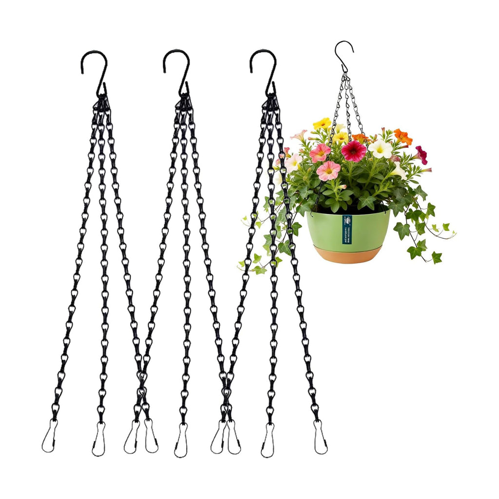 3 Pack 24 Inch Adjustable Hanging Plant Chains with Clips Hooks Black Metal Replacement Chains for Flower Pots Bird Feeders Baskets Lanterns Wind Chimes Indoor Outdoor Use（Locking Hook）