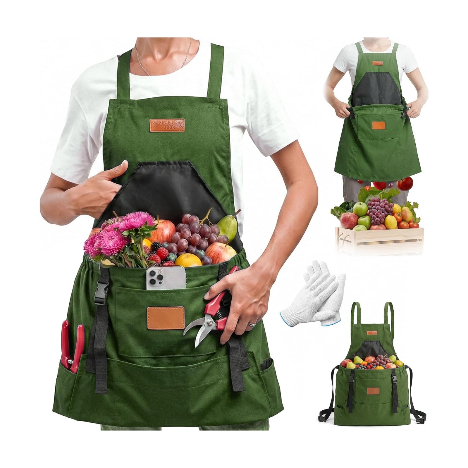 Gardening Apron with Pockets, Waterproof Cross Back Harvest Apron for Women & Men, Field Work Garden Apron Gift