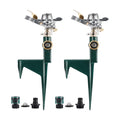 BIGWAVE 2 Packs Spike Sprinklers for Yard, 360 Degree Adjustable Impact Sprinkler on Metal Step Spike Base, Zinc Alloy