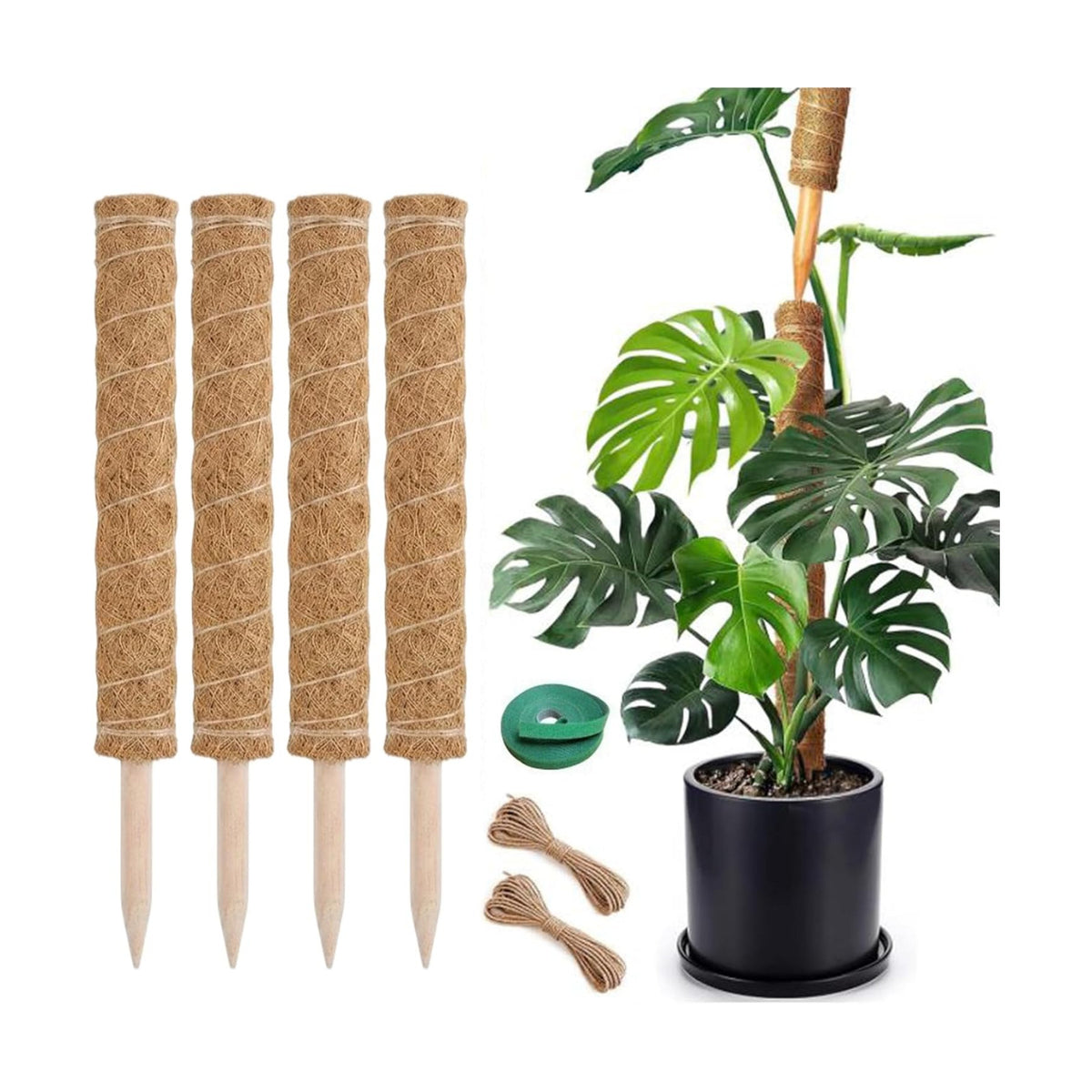 Moss Pole Monstera Plant Support, 4 Packs 16 Inch Plant Stakes for Monstera Moss Stick for House Plants,Moss Stakes for Climbing Plants Indoor, Coir Plant Pole Sticks Support Stakes