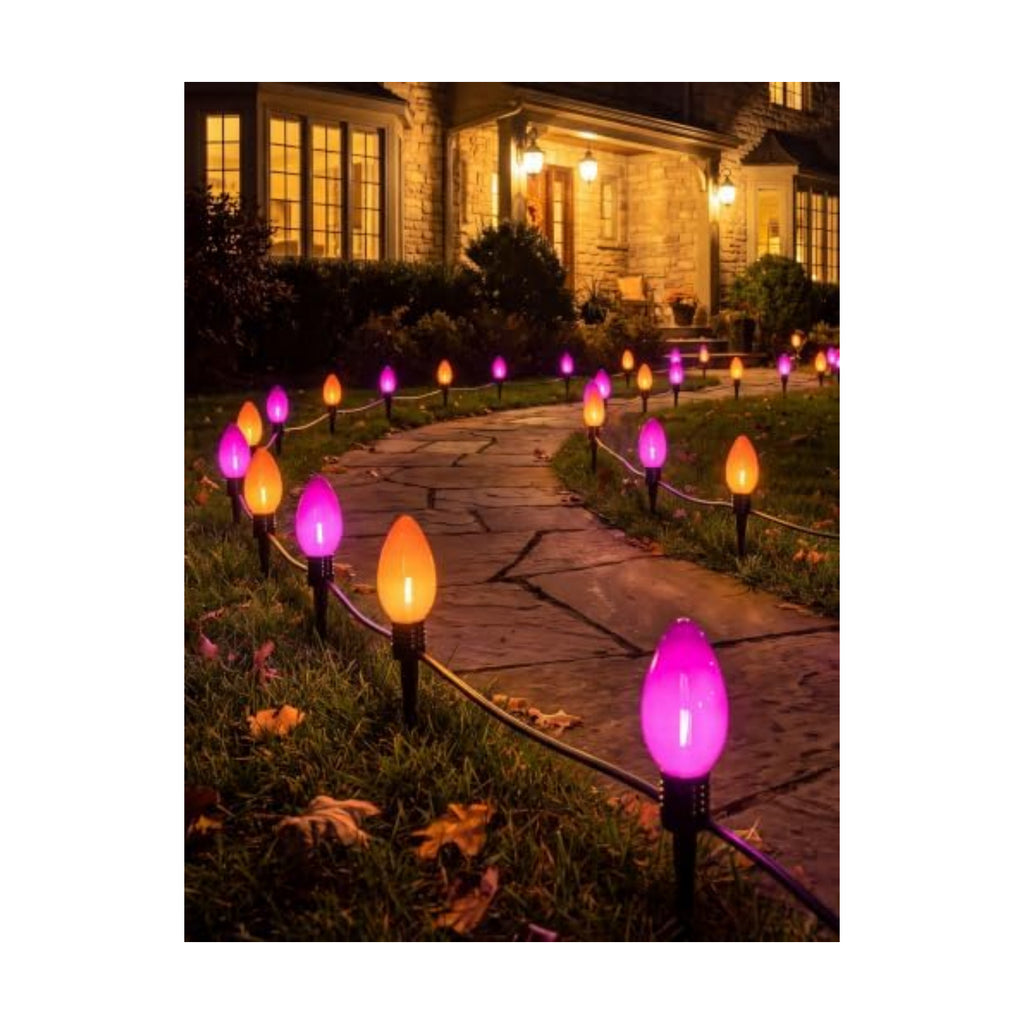 Halloween C9 Oversized Pathway Lights, 4 Pack LED Purple/Orange Stakes