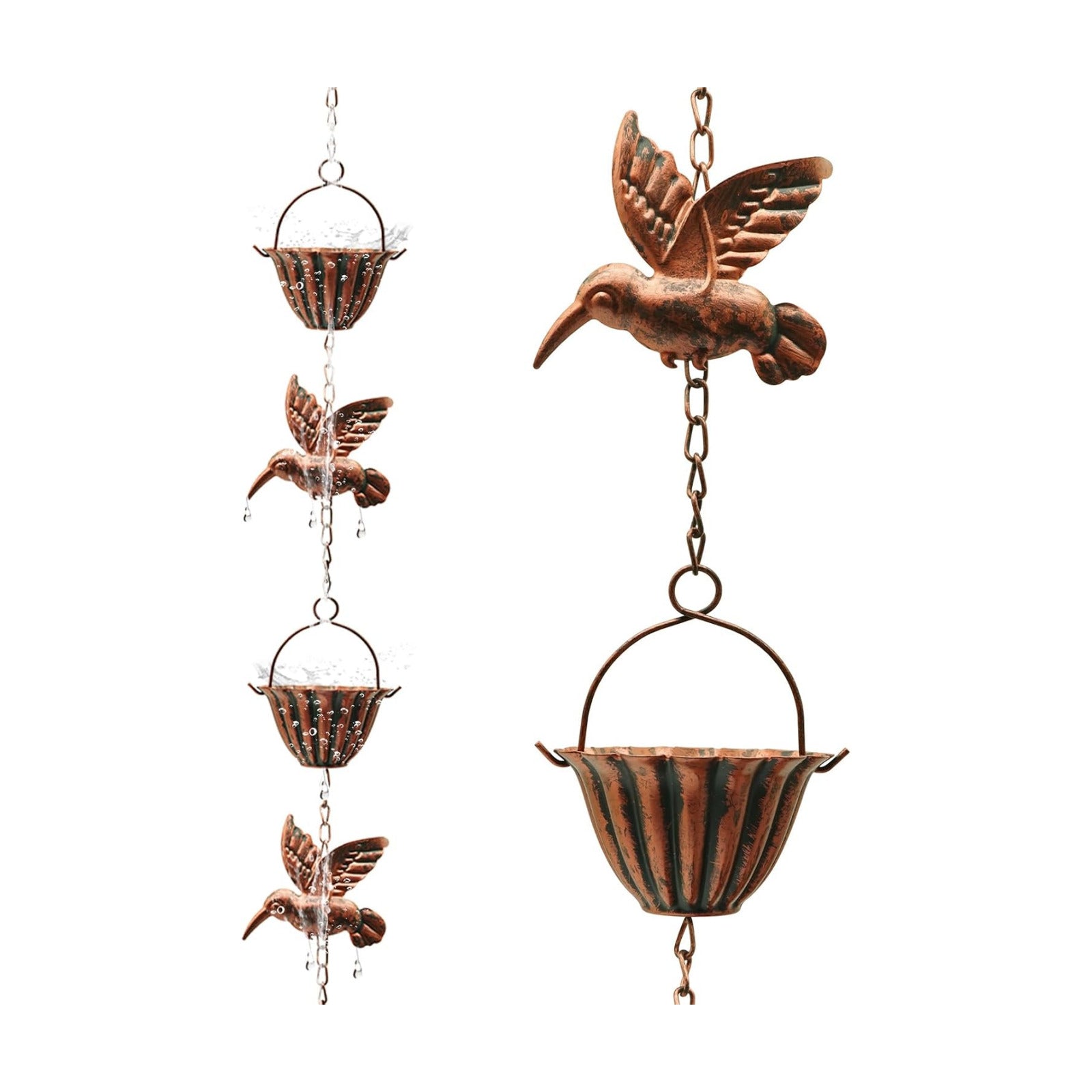 7.8FT Rain Chains for Outside, Copper Rain Chains for Gutters for Heavy Rains | Water-chian Catcher with 7 Metal Cups &