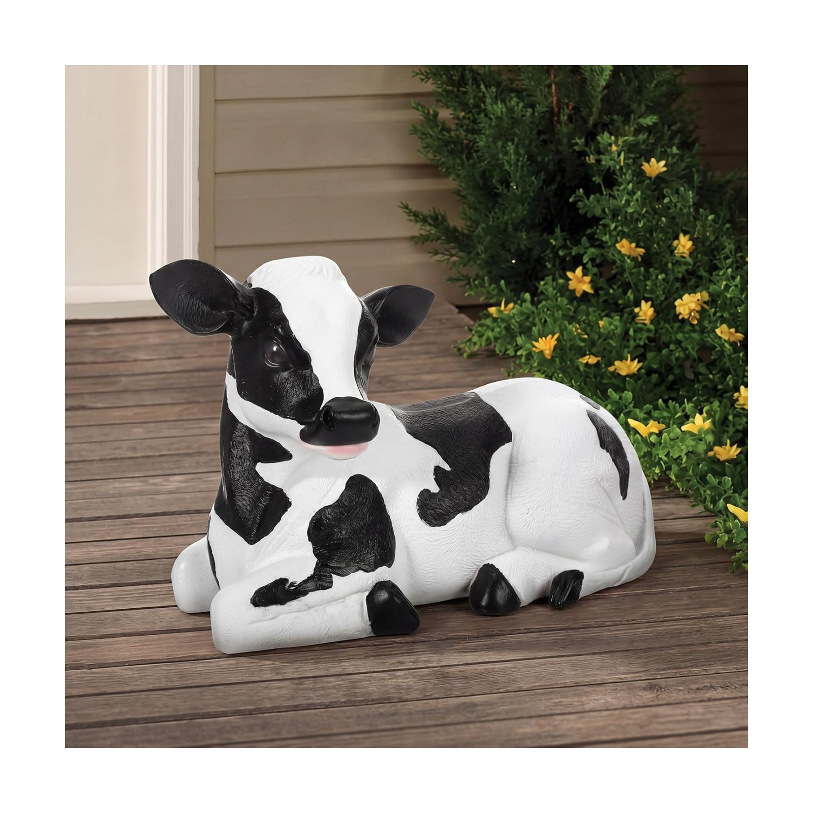 Cow Porch Statue Small Cute Figurines for Porch, Resin Farmhouse Decor for Yard, Garden, Patio, Outdoor, Indoor