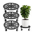 3 Pack Cast Iron Plant Caddy with Wheels Heavy Duty 11 Inch Plant Rollers | Planter Stand on Metal Wheel Round Roller