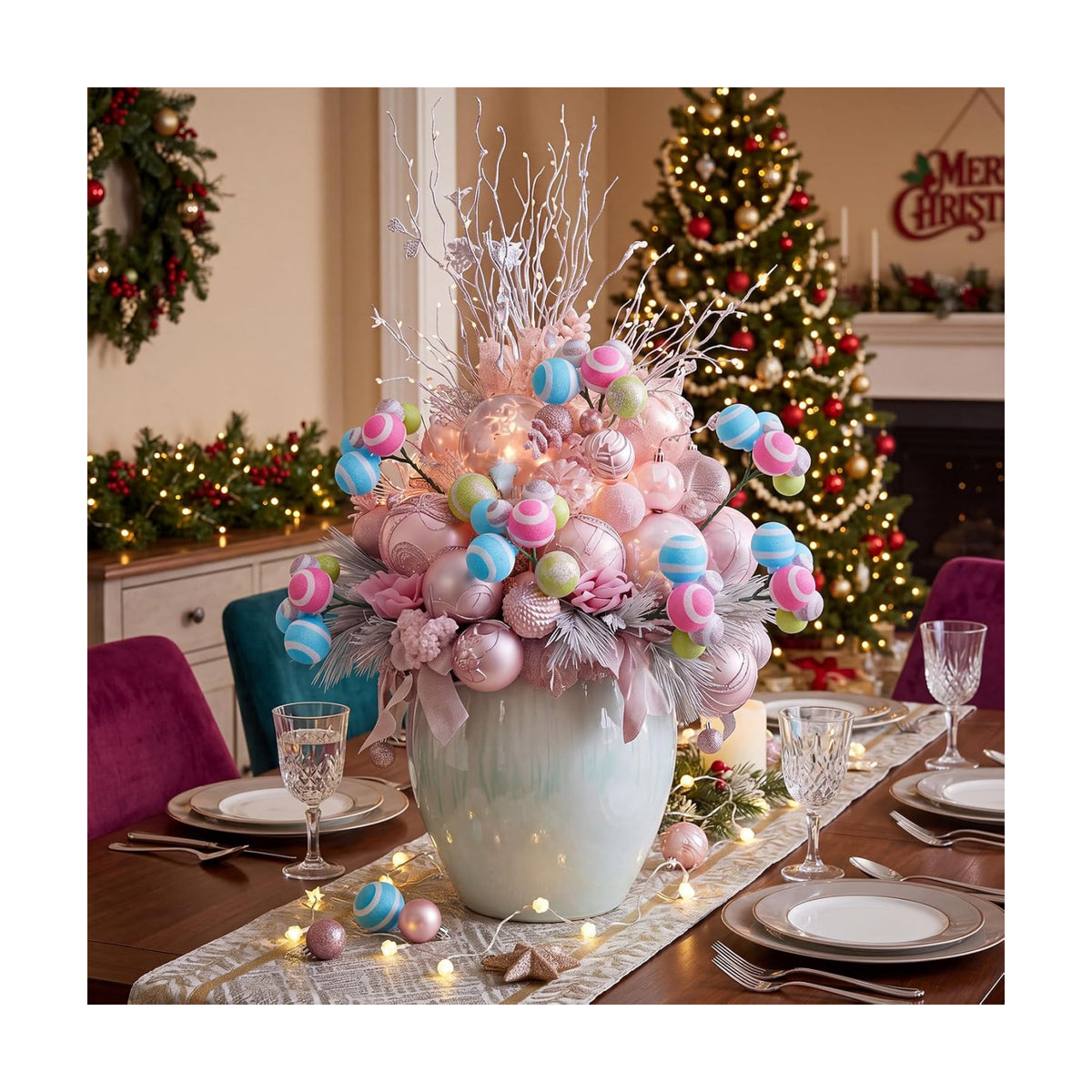 Daifunli 8 Pcs Candy Christmas Tree Picks 7.87 Inch Candy Land Christmas Balls Ornaments Xmas Hanging Decorations for Xmas Tree Topper DIY Wreath Holiday Floral Vase Fillers Crafts Home Decor