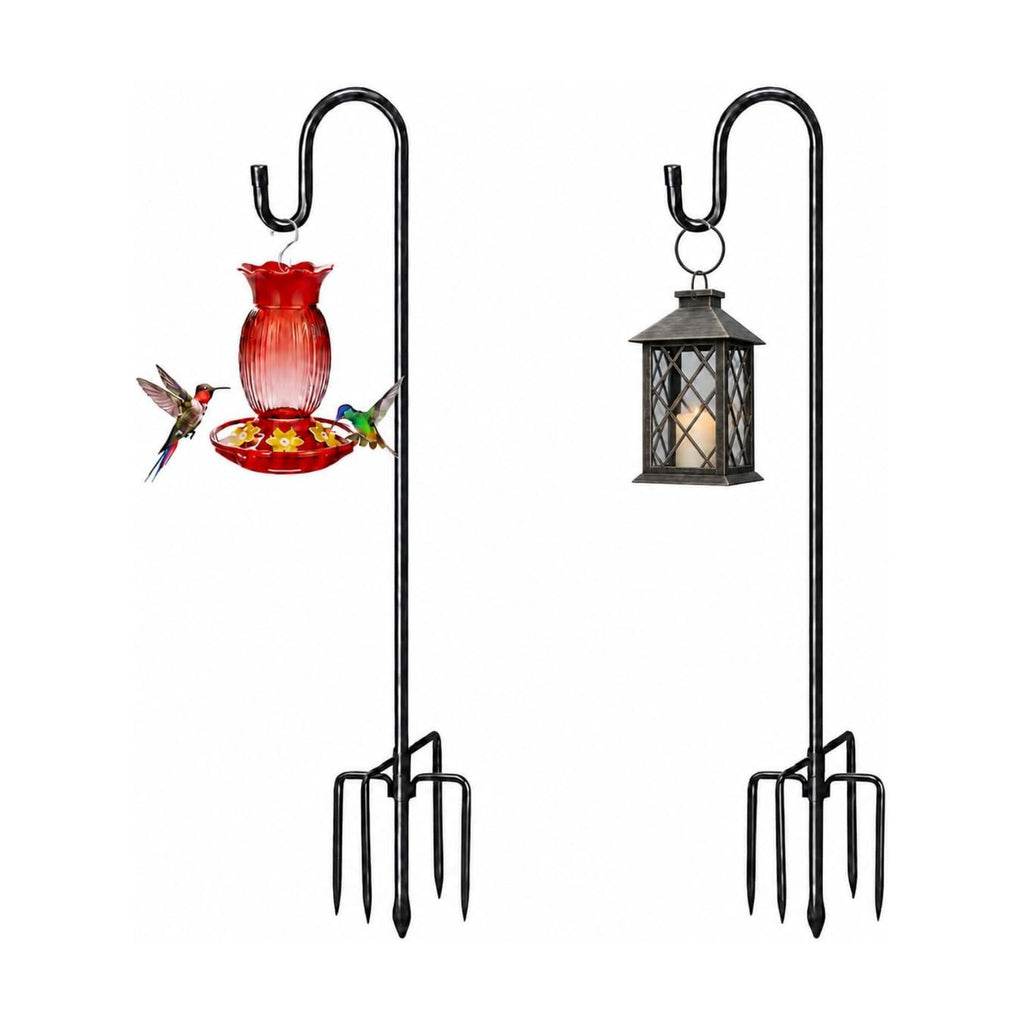 COCONUT 62" Shepherds Hooks for Outdoor, Bird Feeder Pole with 5 Prong Base, Adjustable Height Shepherds Hook for Hummingbird Feeder, Bird Feeder, Lightweight Plant, Wind Chimes, Lanterns (2 Pack)
