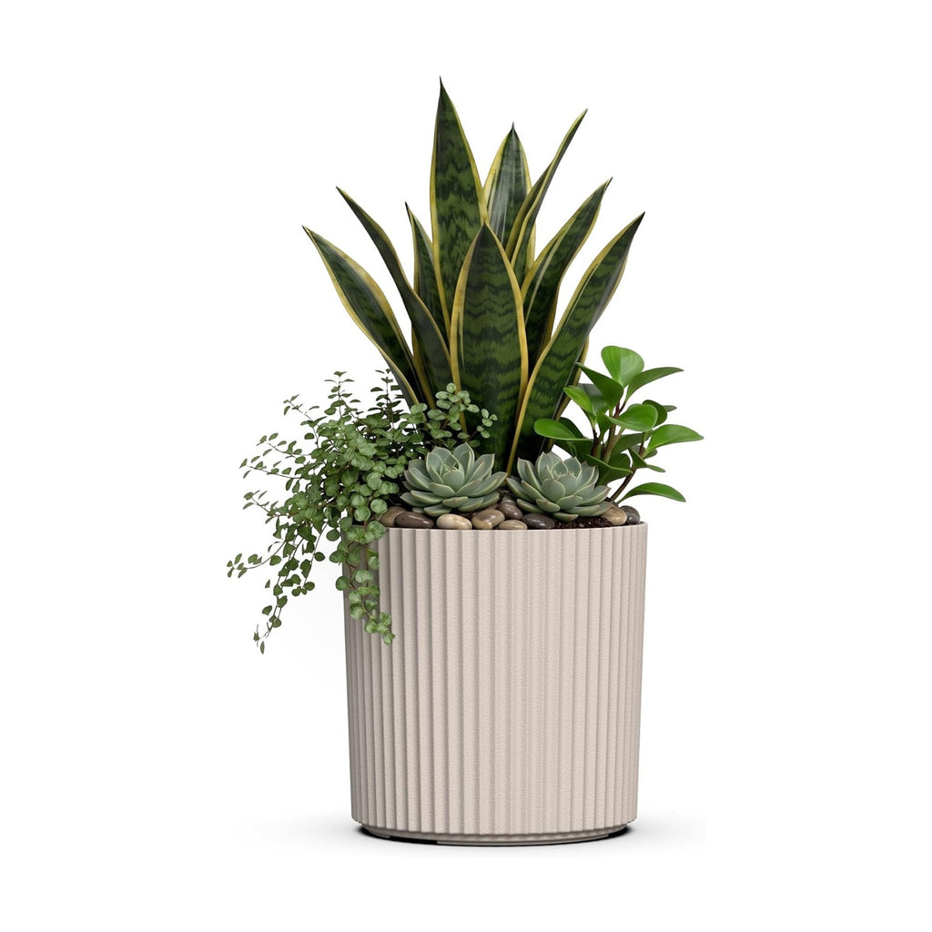 Mayne Haven 10in Round Fluted Modern Planter, Chai | Round fluted modern design, All Season, Fade resistant