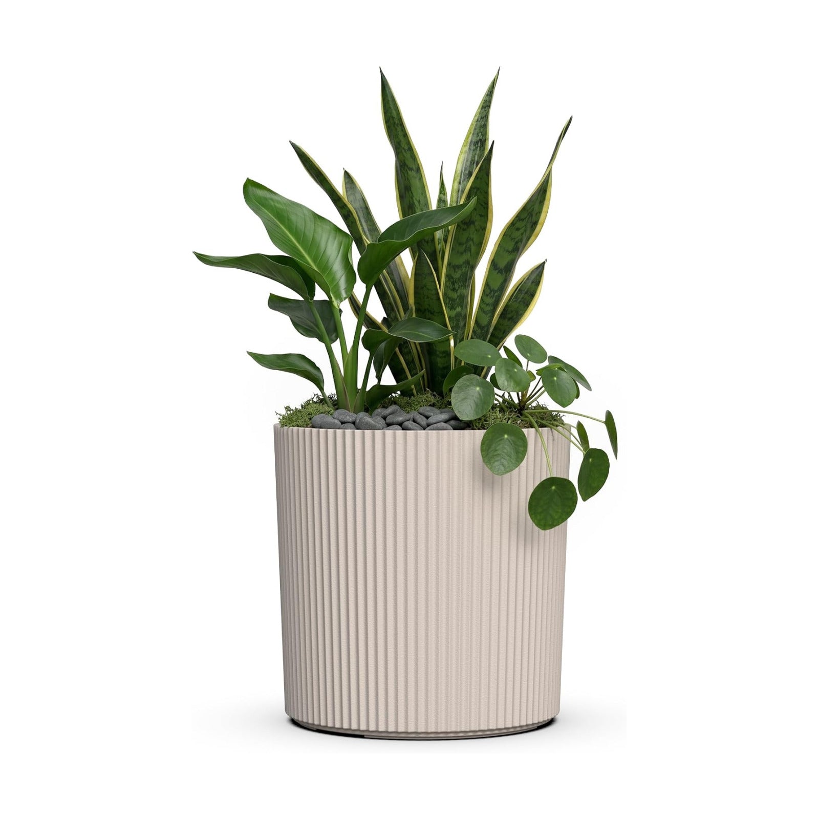 Mayne Haven 14in Round Fluted Modern Planter, Chai | Round fluted modern design, All Season, Fade resistant