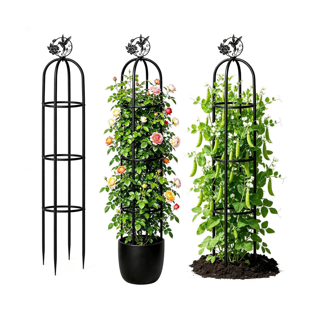 Elegant Outdoor Garden Trellis for Climbing Plants with Premium 100% Metal | Floral Bird Topper 5.9ft Tall, 7.7lbs