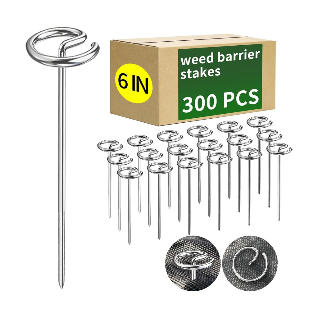 300 Pack Landscape Staples 6 Inch Landscape Fabric Stakes Garden Stakes | Thickened 8 Gauge Galvanized, Circle Top