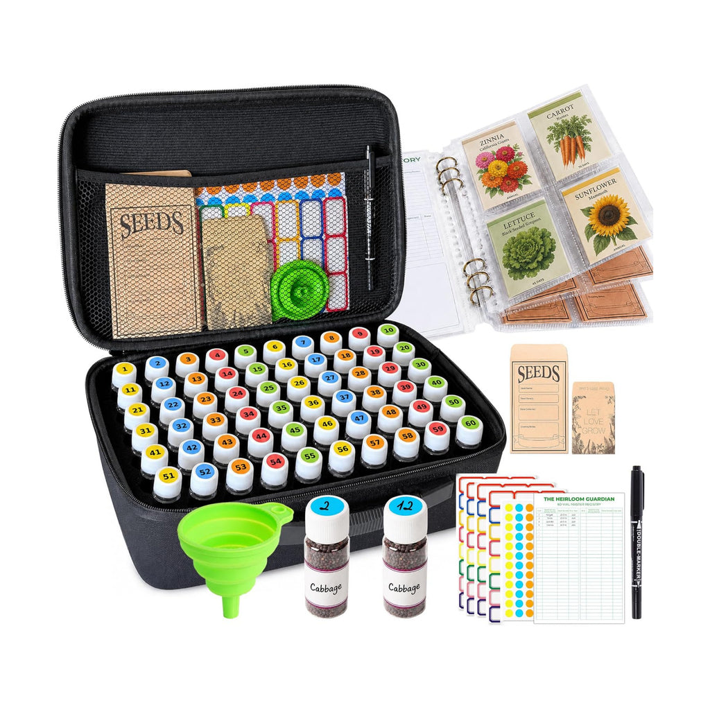 Volitaous 60-Slot Seed Storage Organizer Box with Seed Binder | Seed Containers Storage & Tracking, with 30-Pockets